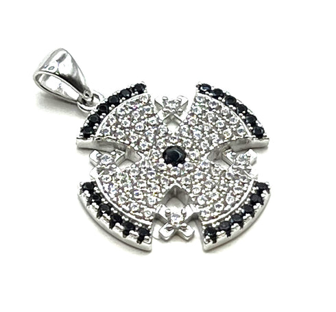 Sterling Silver Pave Stone Jerusalem Cross Pendant
